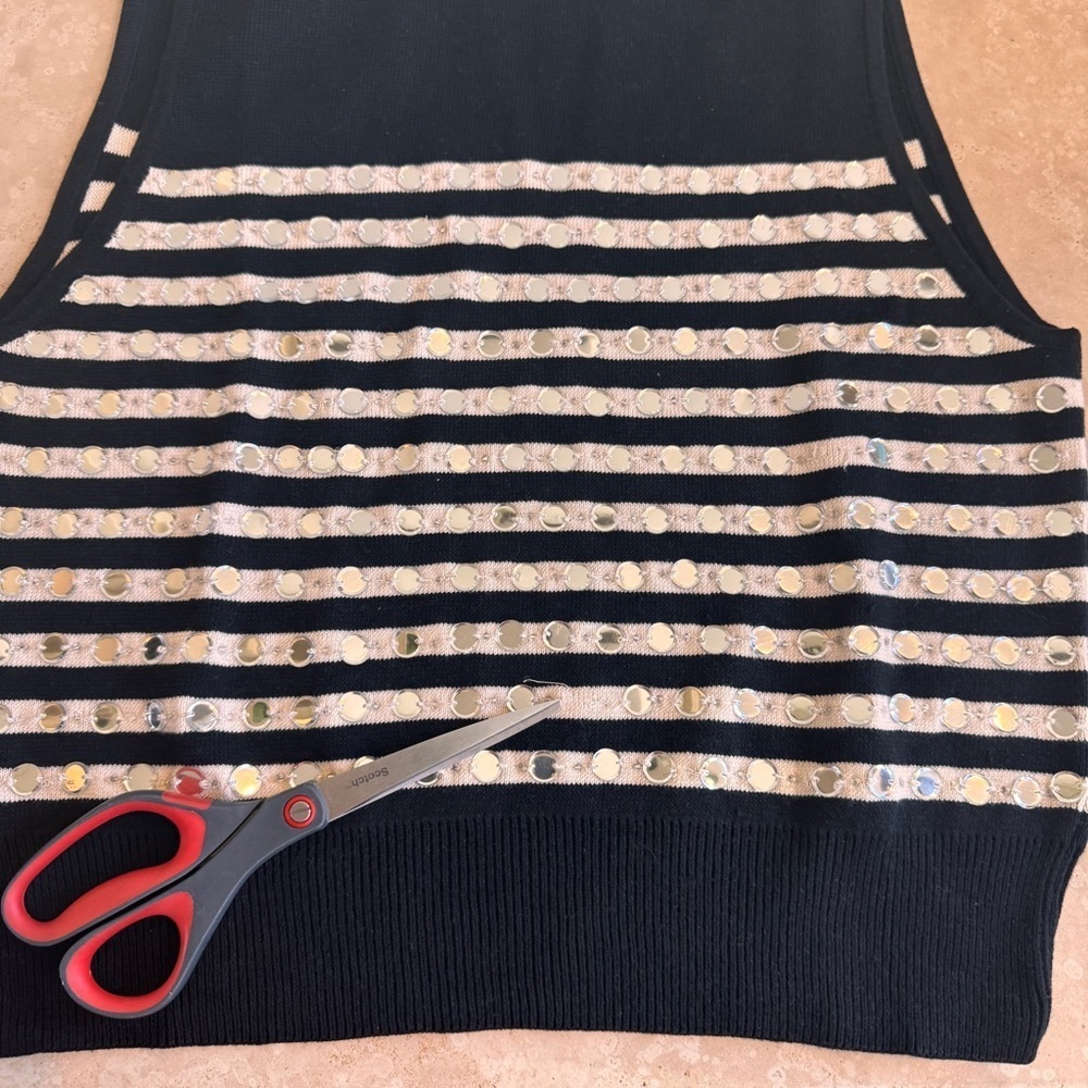 J Crew Black Ivory Embellished Sleeveless Sweater Shell Womens Size XL - Picture 7 of 13